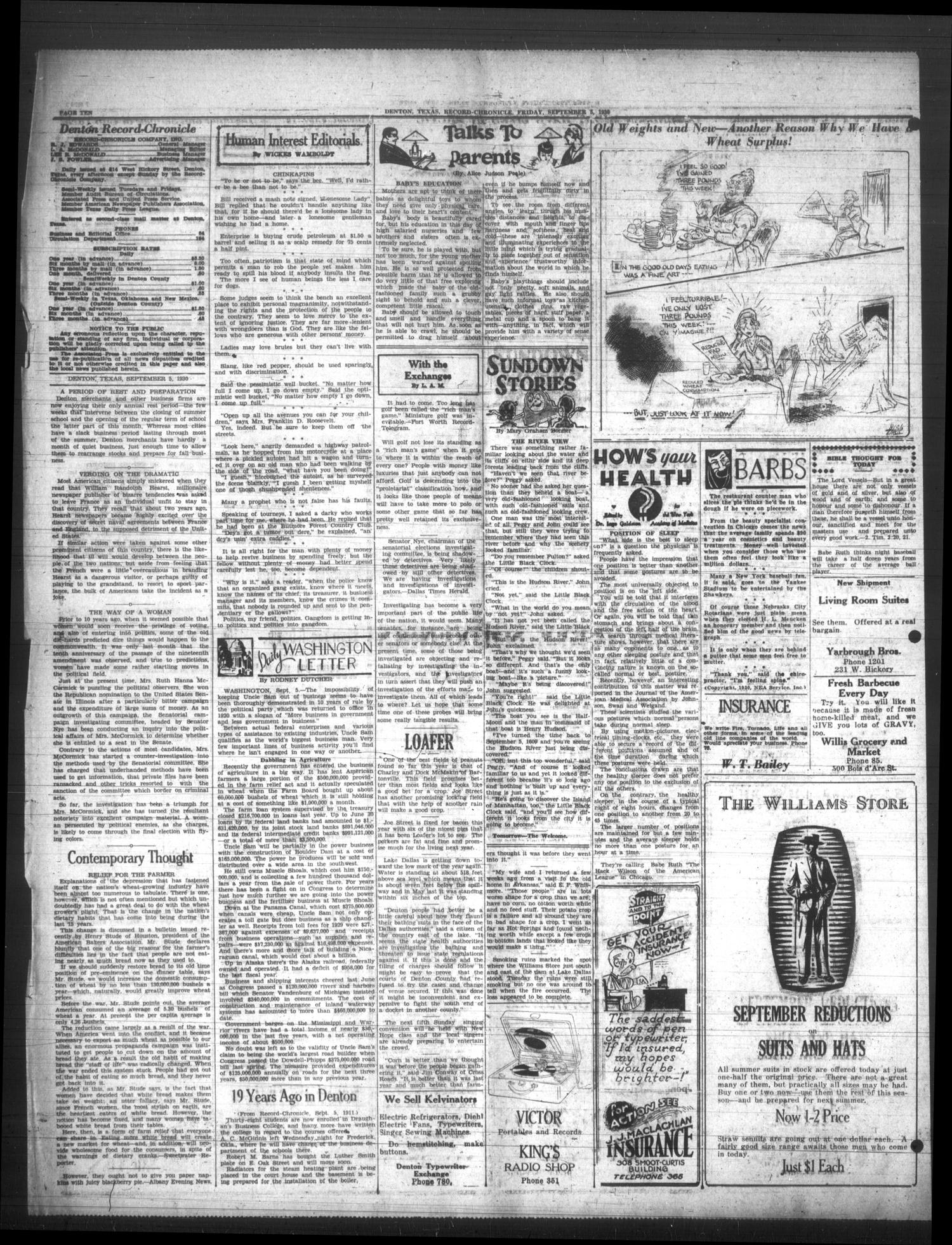 Denton Record-Chronicle (Denton, Tex.), Vol. 30, No. 19, Ed. 1 Friday, September 5, 1930
                                                
                                                    [Sequence #]: 10 of 14
                                                