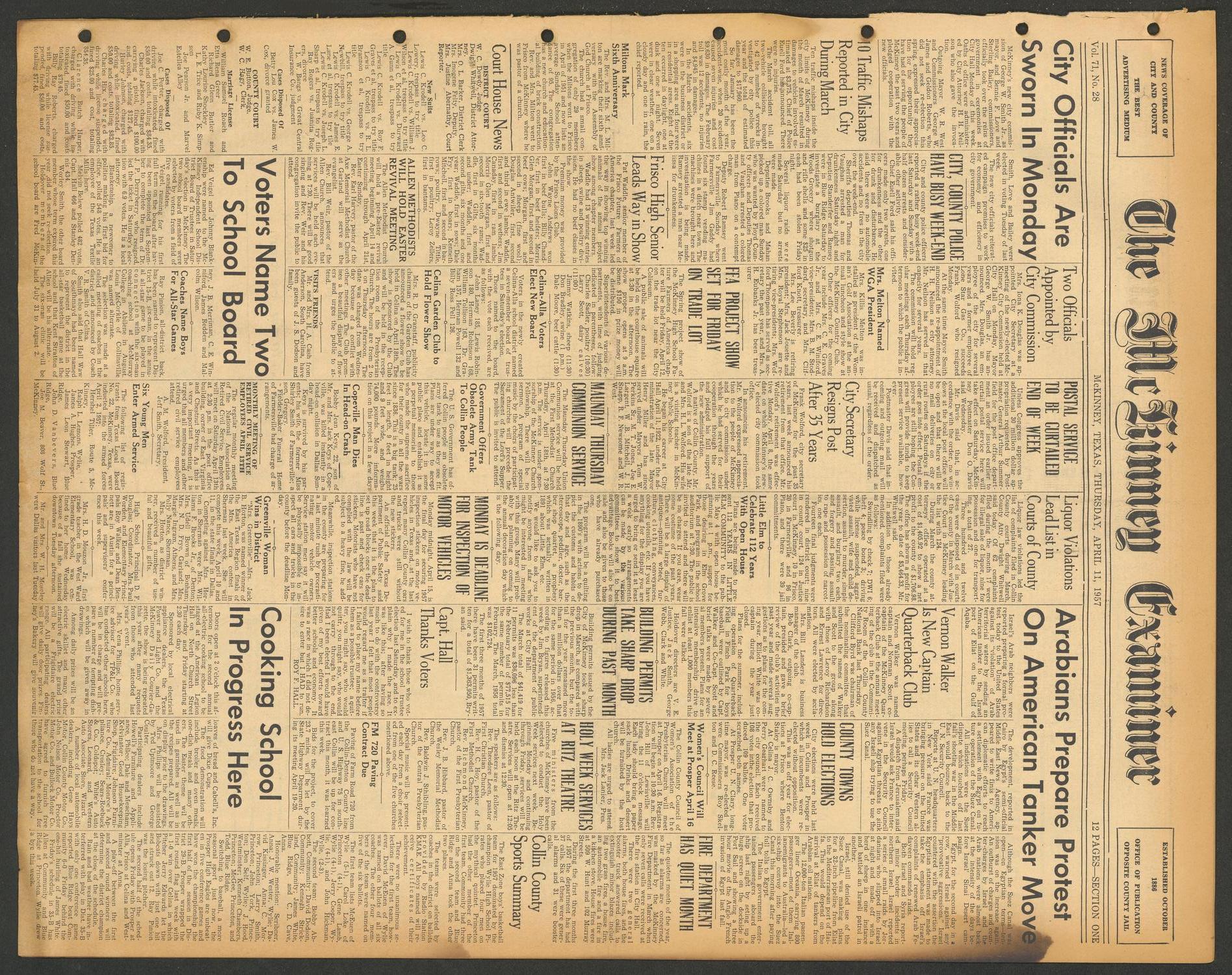 The McKinney Examiner (McKinney, Tex.), Vol. 71, No. 28, Ed. 1 Thursday, April 11, 1957
                                                
                                                    [Sequence #]: 1 of 12
                                                