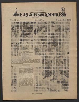 Primary view of object titled 'The Plainsman Press (Levelland, Tex.), Vol. 12, No. 12, Ed. 1 Wednesday, March 25, 1970'.