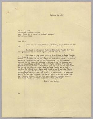 Primary view of object titled '[Letter from I. H. Kempner to Mr. A. C. Ater, October 5, 1949]'.
