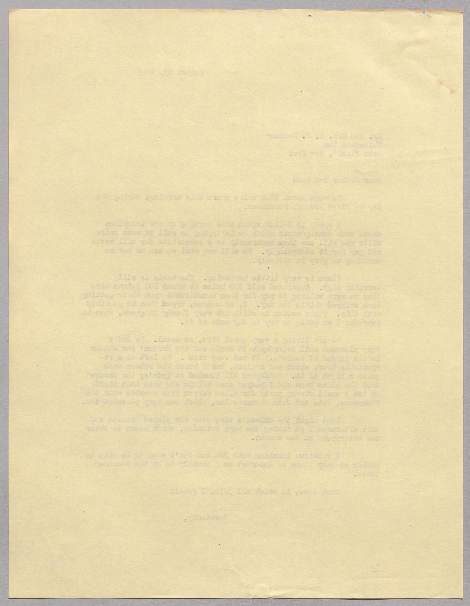 [Letter from Harris Leon Kempner to Mr. and Mrs. I. H. Kempner, August 23, 1949]
                                                
                                                    [Sequence #]: 2 of 2
                                                