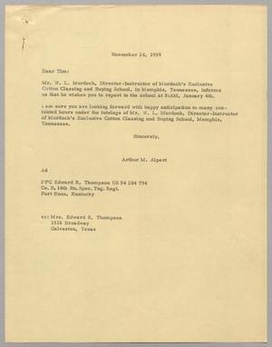 Primary view of object titled '[Letter from Arthur M. Alpert to Edward Randall Thompson, Jr., November 24, 1959]'.
