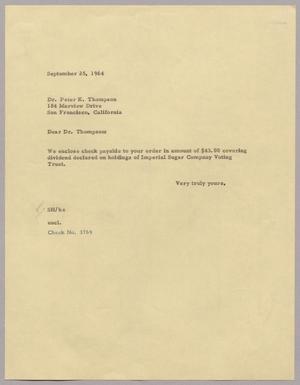 Primary view of object titled '[Letter from Mrs. Sara Hall to Dr. Peter K. Thompson, September 25, 1964]'.