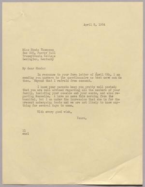 Primary view of object titled '[Letter from I. H. Kempner to Rhoda Thompson, April 9, 1964]'.