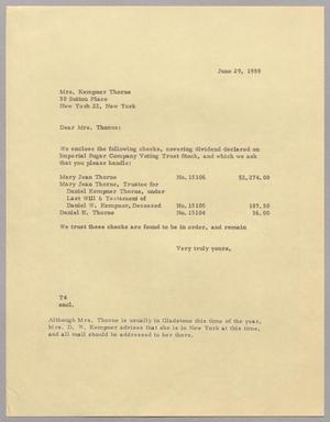Primary view of object titled '[Letter from T. E. Taylor to Mrs. Kempner Thorne, June 29, 1959]'.