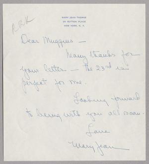 Primary view of object titled '[Handwritten Letter from Mary Jean Thorne to I. H. Kempner, November, 1960]'.