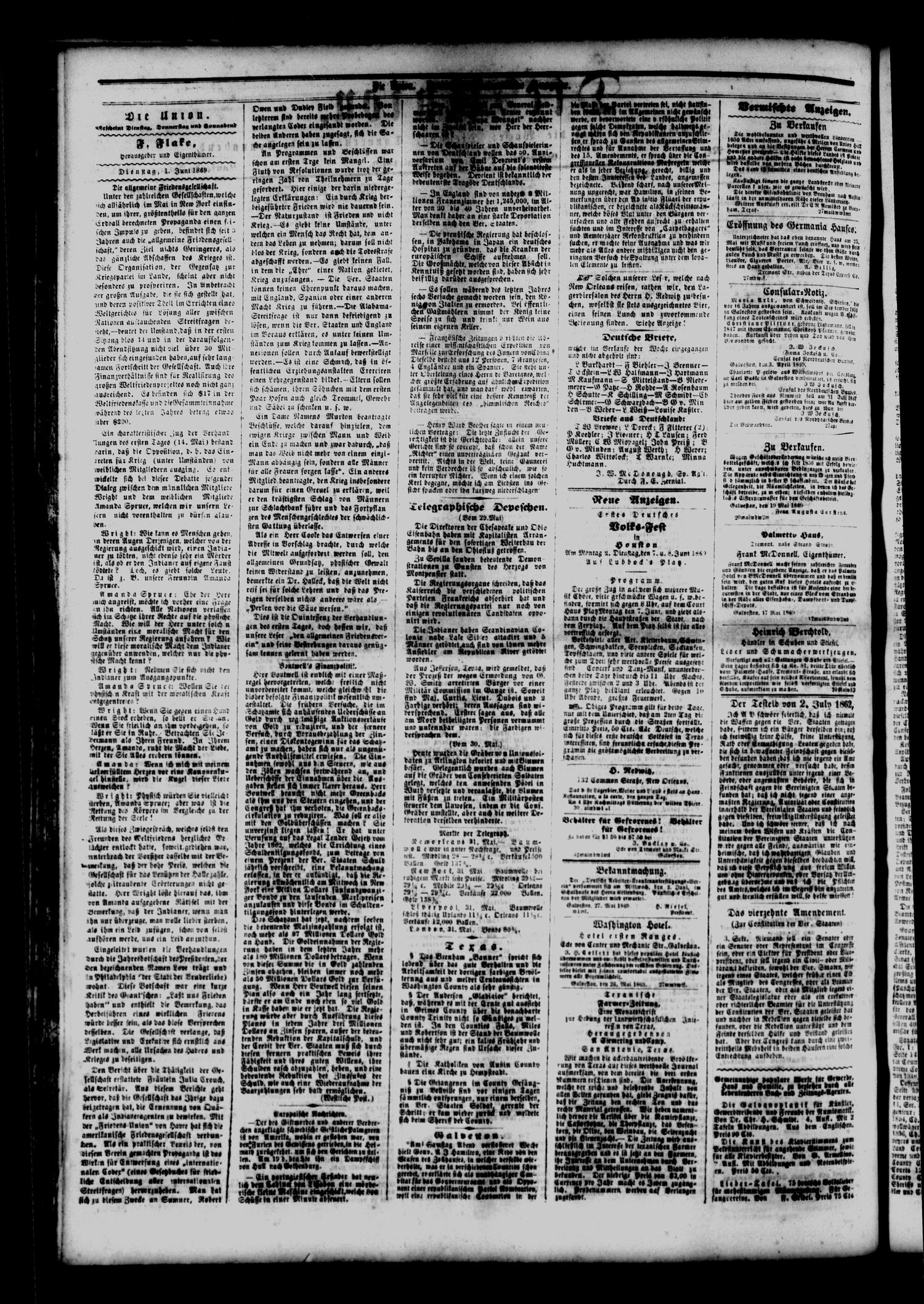 Die Union. (Galveston, Tex.), Vol. 11, No. 77, Ed. 1 Tuesday, June 1, 1869
                                                
                                                    [Sequence #]: 2 of 4
                                                