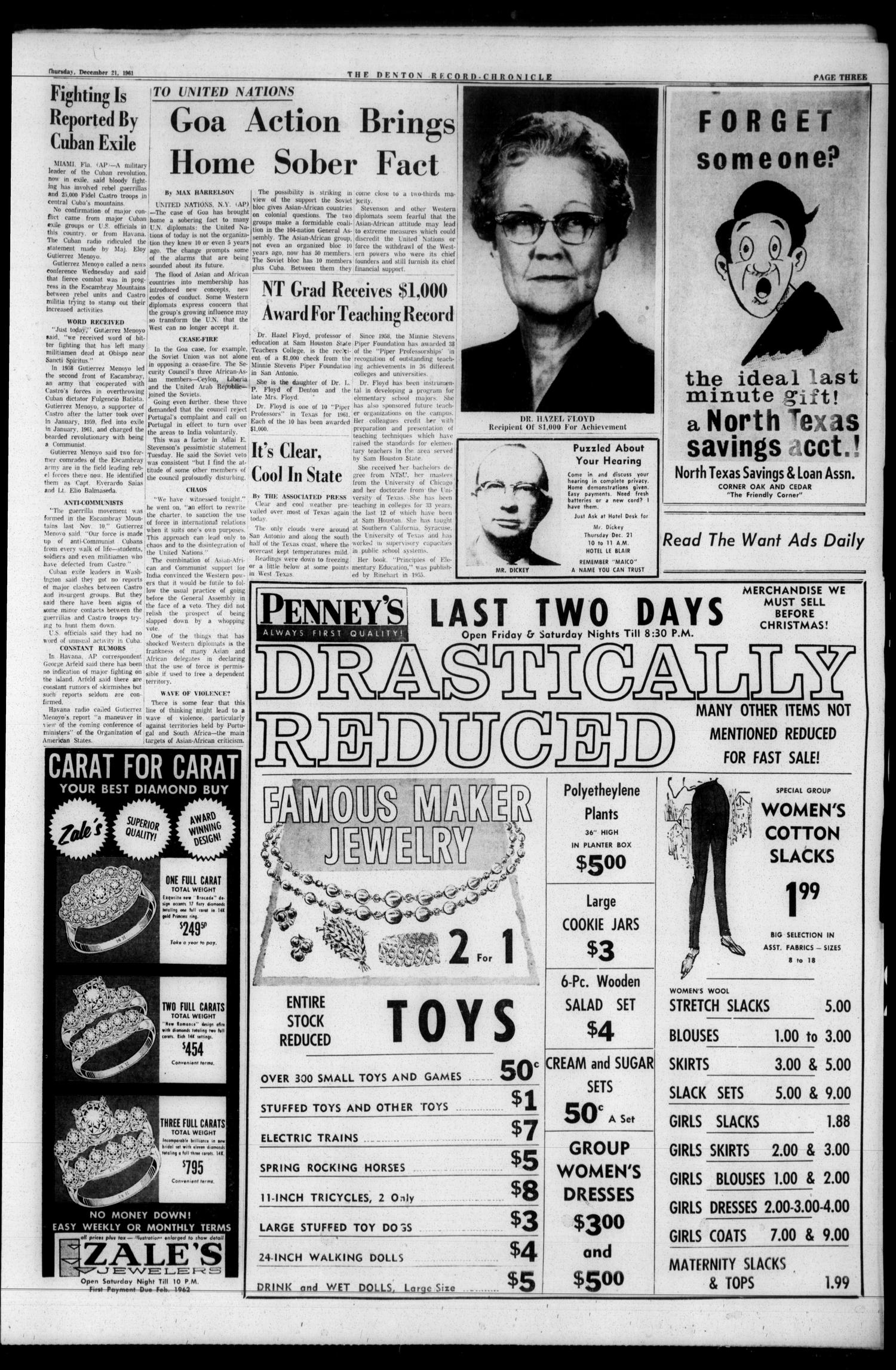 Denton Record-Chronicle (Denton, Tex.), Vol. 59, No. 114, Ed. 1 Thursday, December 21, 1961
                                                
                                                    [Sequence #]: 3 of 24
                                                