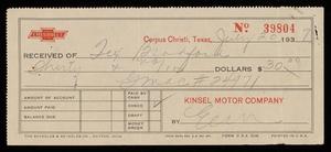 Primary view of object titled '[Receipt for a Payment to Chevrolet for Thirty Dollars]'.