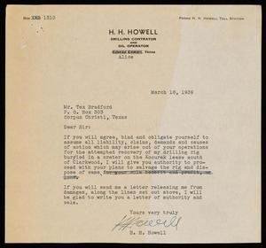 Primary view of object titled '[Letter from H. H. Howell to Alex Bradford - March 18, 1939]'.