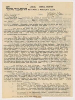 Primary view of object titled '[Letter from Alex Bradford to Ray Starner - September 20, 1943]'.