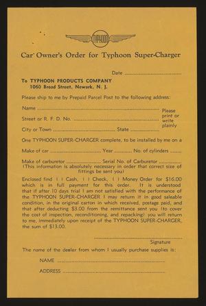 Primary view of object titled '[Order Form for Typhoon Super-Charger]'.
