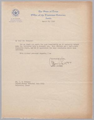 Primary view of object titled '[Letter from Allan Shivers to I. H. Kempner, March 29, 1949]'.