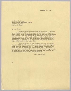 Primary view of object titled '[Letter from Isaac H. Kempner to Homer L. Bruce, November 16, 1951]'.