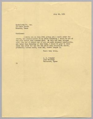 Primary view of object titled '[Letter from I. H. Kempner to Battelstein's Inc., July 26, 1951]'.