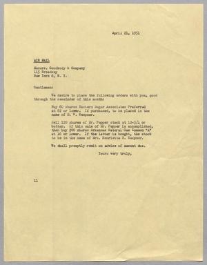 Primary view of object titled '[Letter from I. H. Kempner to Goodbody & Company, April 21, 1951]'.