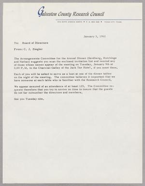 Primary view of object titled '[Letter from C. J. Ziegler, January 3, 1962]'.