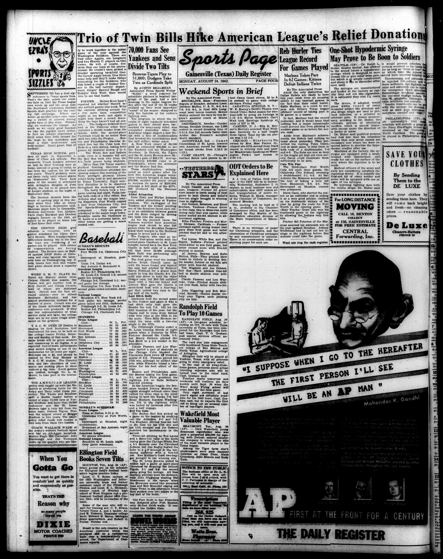 Gainesville Daily Register and Messenger (Gainesville, Tex.), Vol. 52, No. 306, Ed. 1 Monday, August 24, 1942
                                                
                                                    [Sequence #]: 4 of 6
                                                