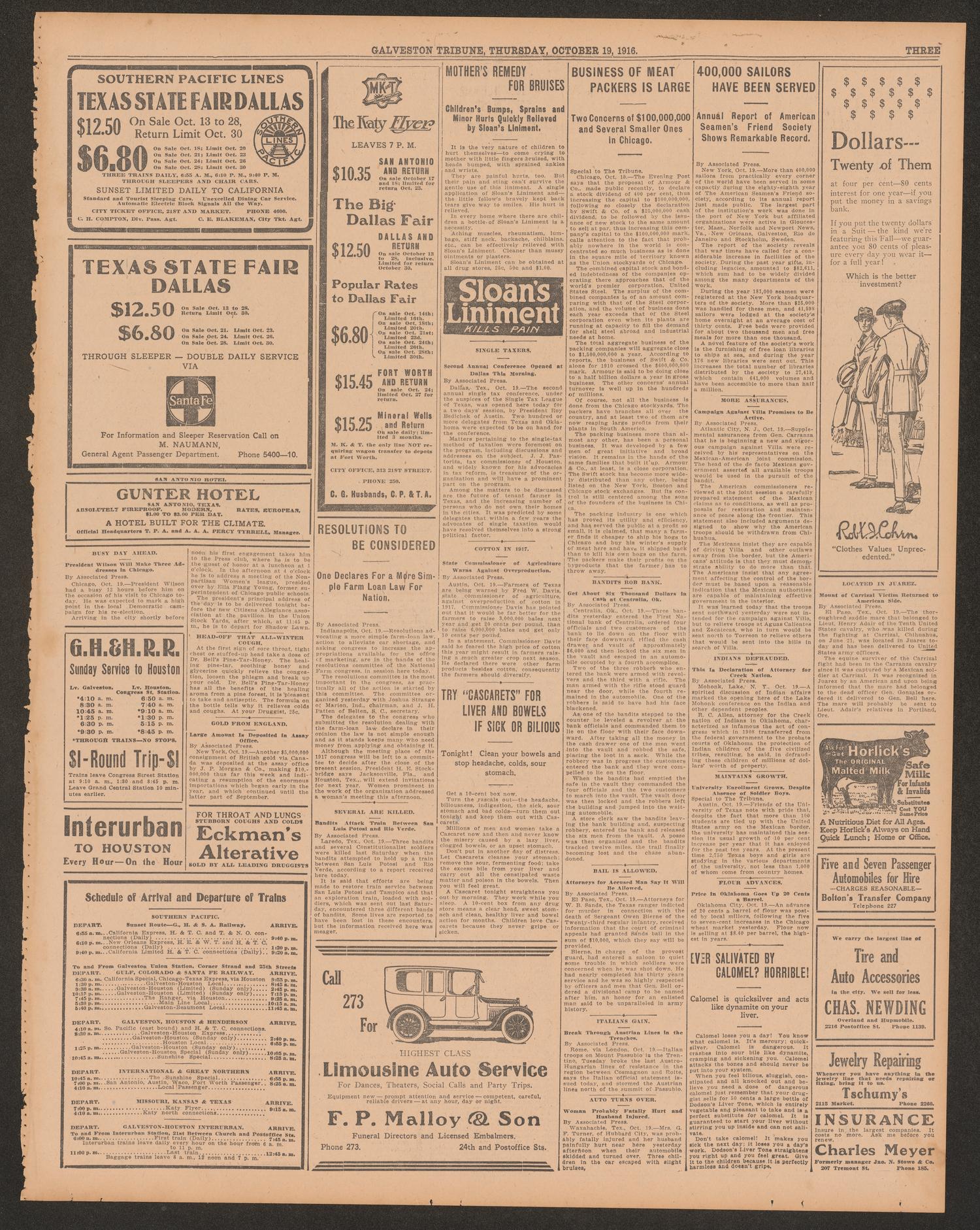 Galveston Tribune. (Galveston, Tex.), Vol. 36, No. 281, Ed. 1 Thursday, October 19, 1916
                                                
                                                    [Sequence #]: 3 of 10
                                                