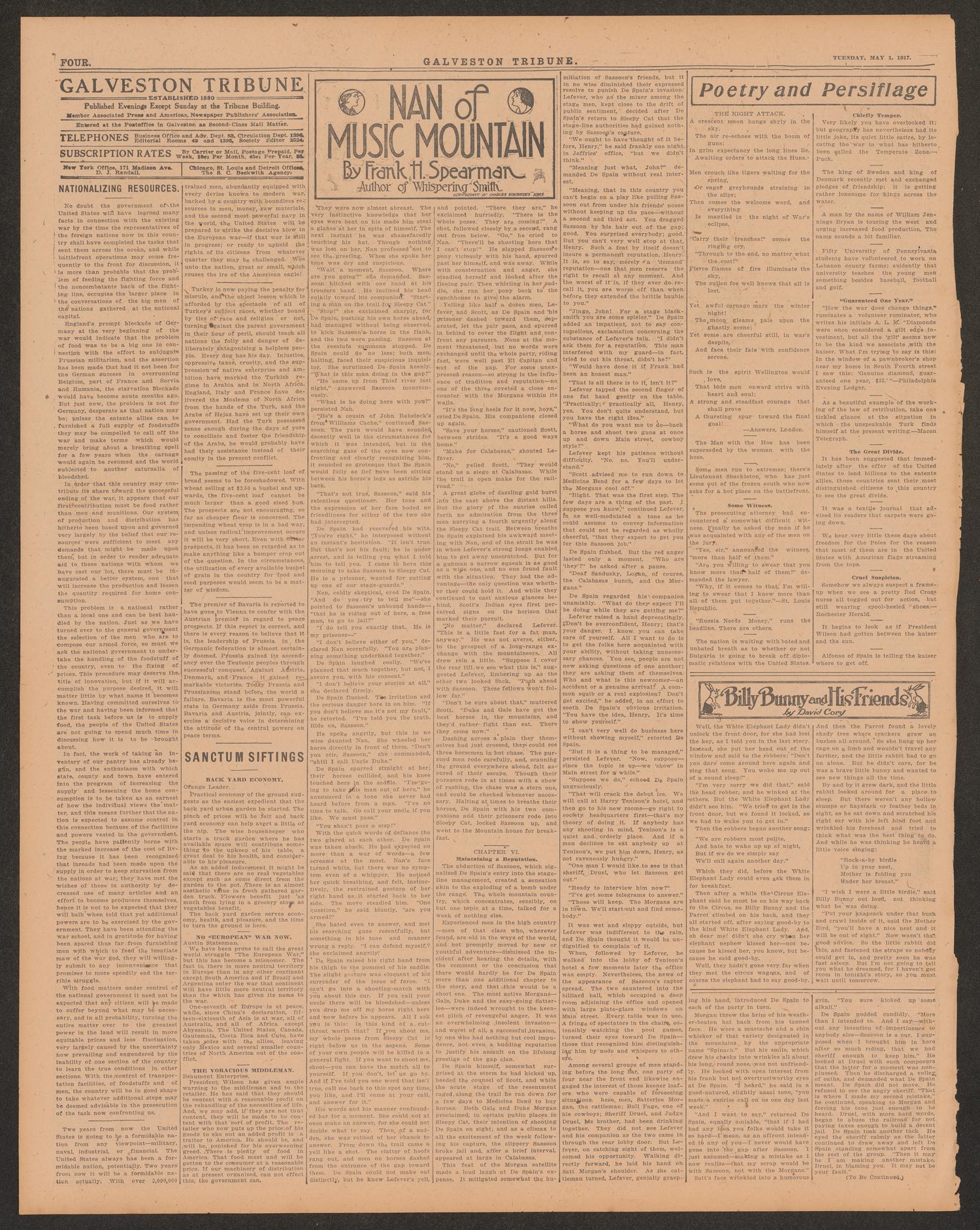 Galveston Tribune. (Galveston, Tex.), Vol. 37, No. 134, Ed. 1 Tuesday, May 1, 1917
                                                
                                                    [Sequence #]: 4 of 10
                                                