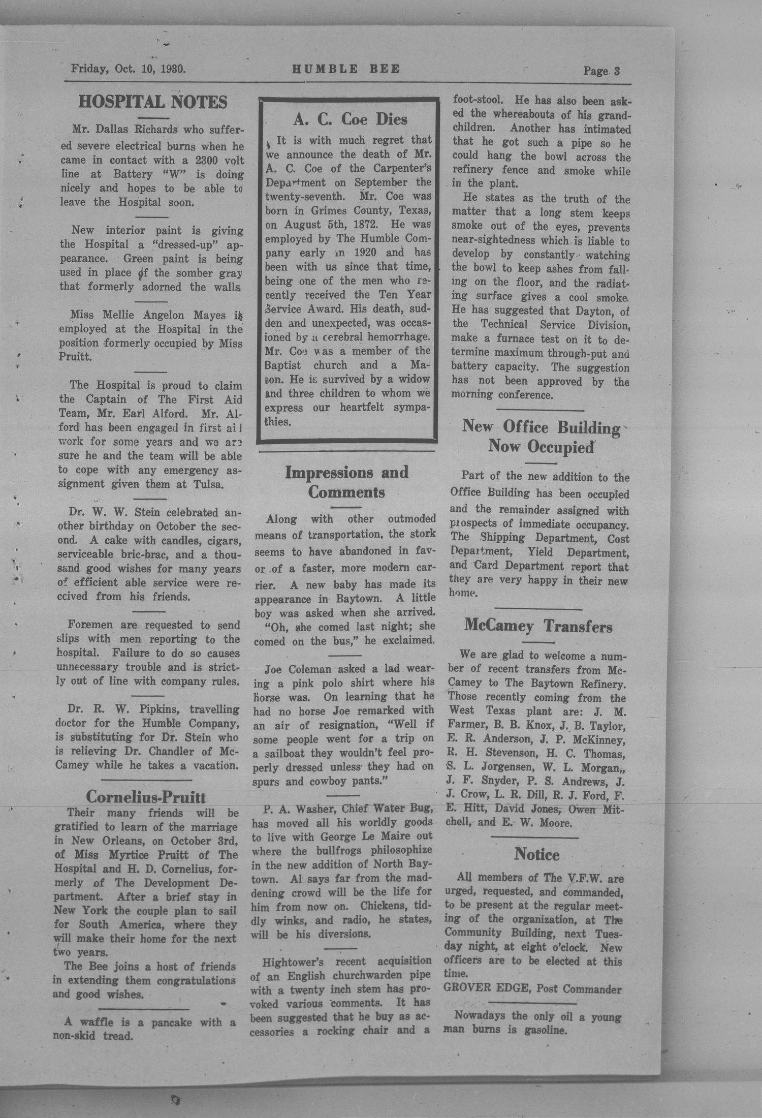 Humble Bee (Baytown, Tex.), Vol. 08, No. 07, Ed. 1 Friday, October 10, 1930
                                                
                                                    [Sequence #]: 3 of 4
                                                