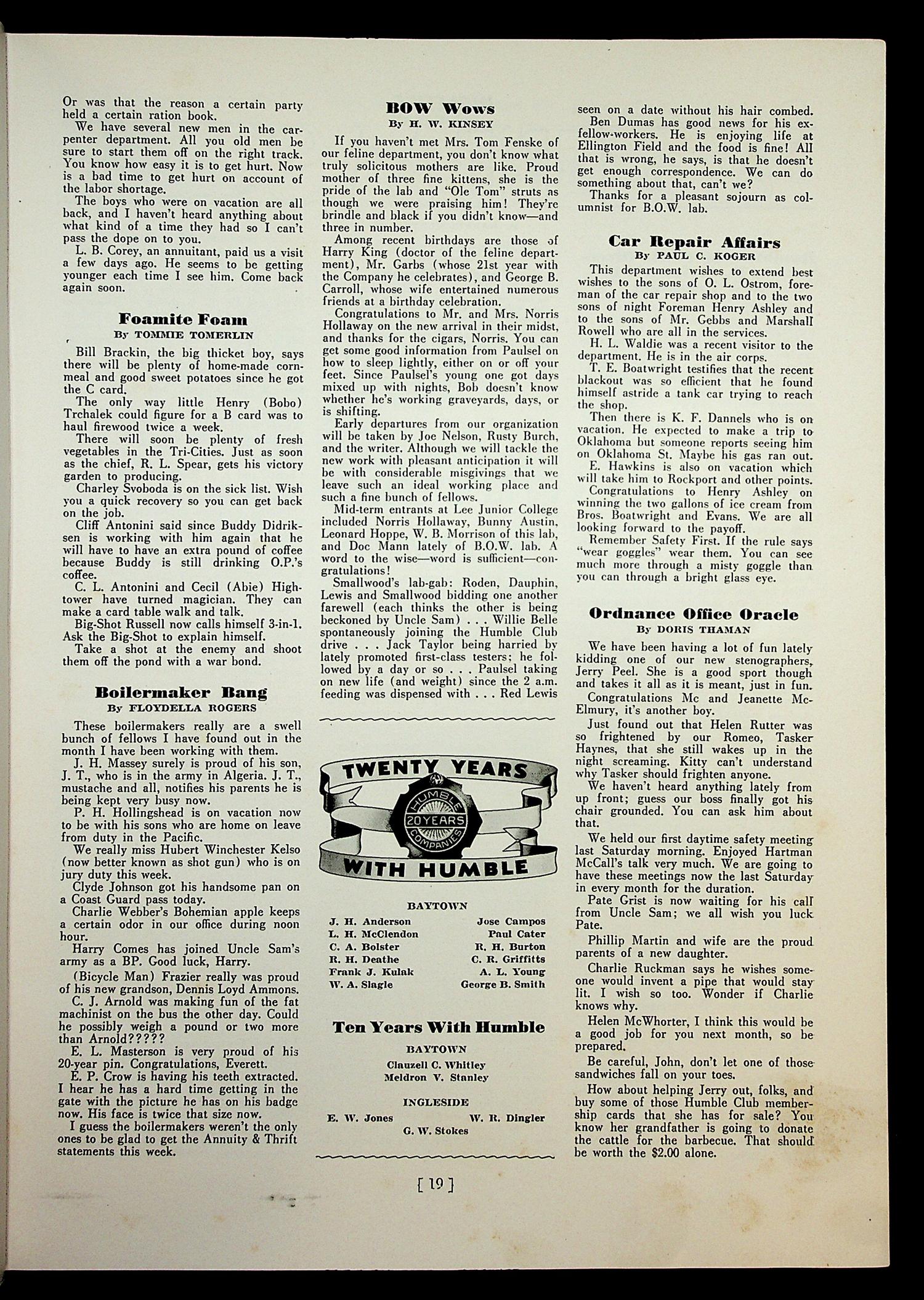 The Humble Refinery Bee (Houston, Tex.), Vol. 09, No. 02, Ed. 1 Monday, February 1, 1943
                                                
                                                    [Sequence #]: 24 of 33
                                                