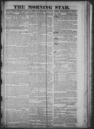 Primary view of The Morning Star. (Houston, Tex.), Vol. 1, No. 266, Ed. 1 Thursday, February 27, 1840