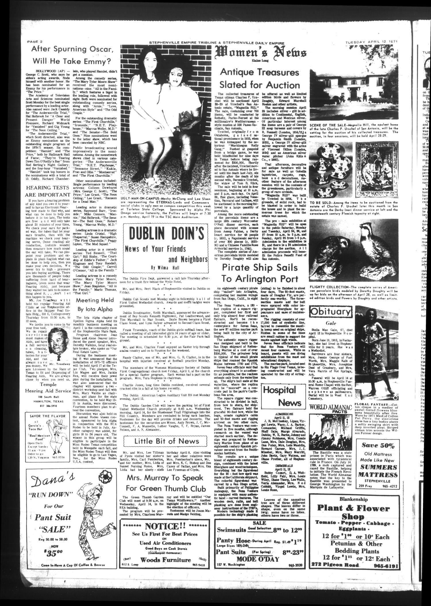 Stephenville Empire-Tribune (Stephenville, Tex.), Vol. 102, No. 47, Ed. 1 Tuesday, April 13, 1971
                                                
                                                    [Sequence #]: 2 of 6
                                                