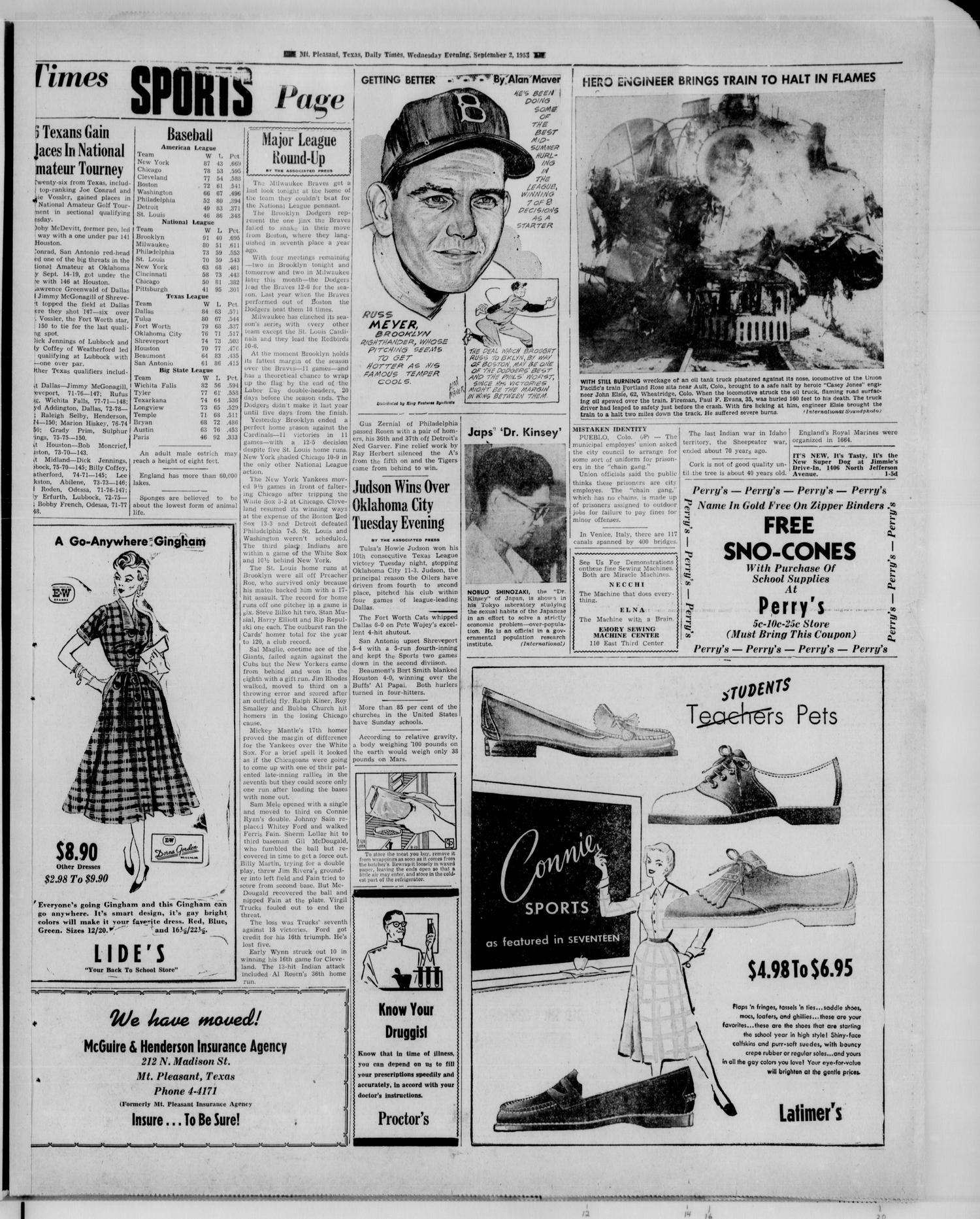 Mt. Pleasant Daily Times (Mount Pleasant, Tex.), Vol. 34, No. 123, Ed. 1 Wednesday, September 2, 1953
                                                
                                                    [Sequence #]: 3 of 6
                                                