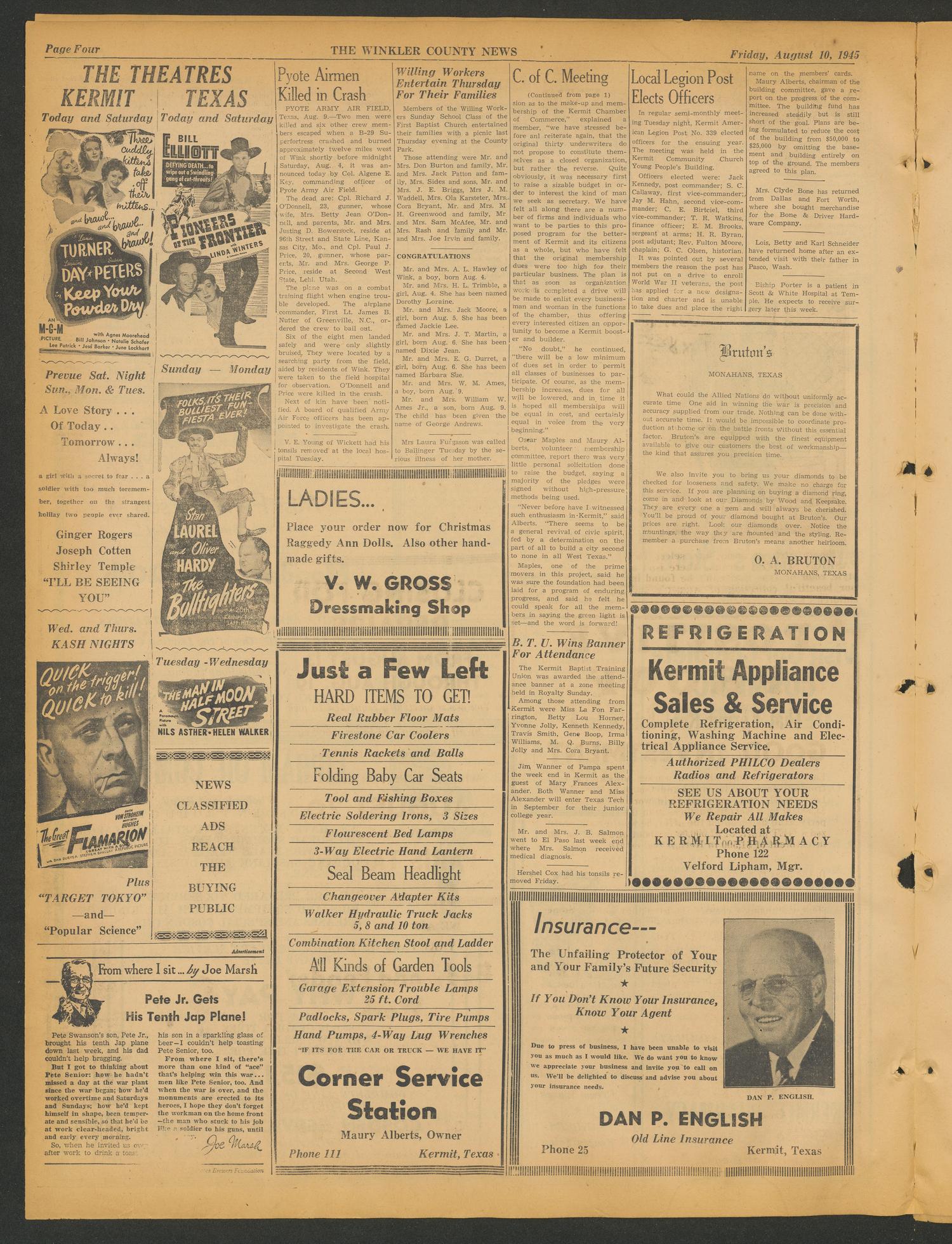 The Winkler County News (Kermit, Tex.), Vol. 9, No. 22, Ed. 1 Friday, August 10, 1945
                                                
                                                    [Sequence #]: 4 of 8
                                                