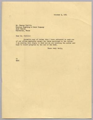 Primary view of object titled '[Letter from I. H. Kempner to Mr. George Patillo, October 2, 1951]'.