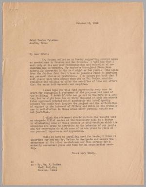 Primary view of object titled '[Letter from I. H. Kempner to Rabbi Newton J. Friedman, October 18, 1944]'.