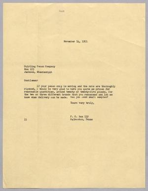 Primary view of object titled '[Letter from Isaac H. Kempner to Stirling Pecan Company, November 14, 1951]'.