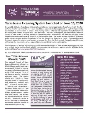 Texas Board of Nursing Bulletin, Volume 51, Number 3, July 2020