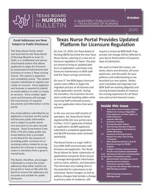 Texas Board of Nursing Bulletin, Volume 51, Number 4, October 2020