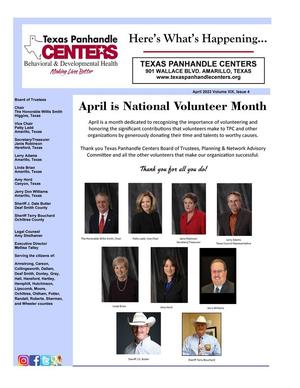 Primary view of object titled 'Texas Panhandle Centers [Agency Newsletter], Volume 19, Number 4, April 2022'.