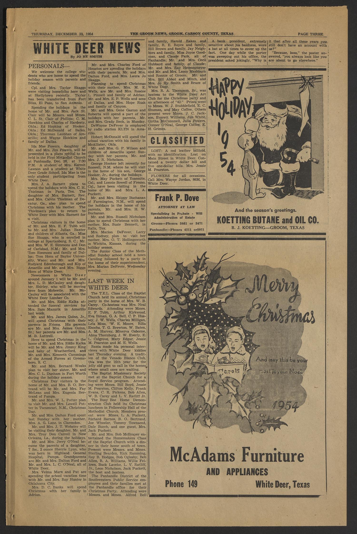 The Groom News (Groom, Tex.), Vol. 29, No. 43, Ed. 1 Thursday, December 23, 1954
                                                
                                                    [Sequence #]: 3 of 10
                                                