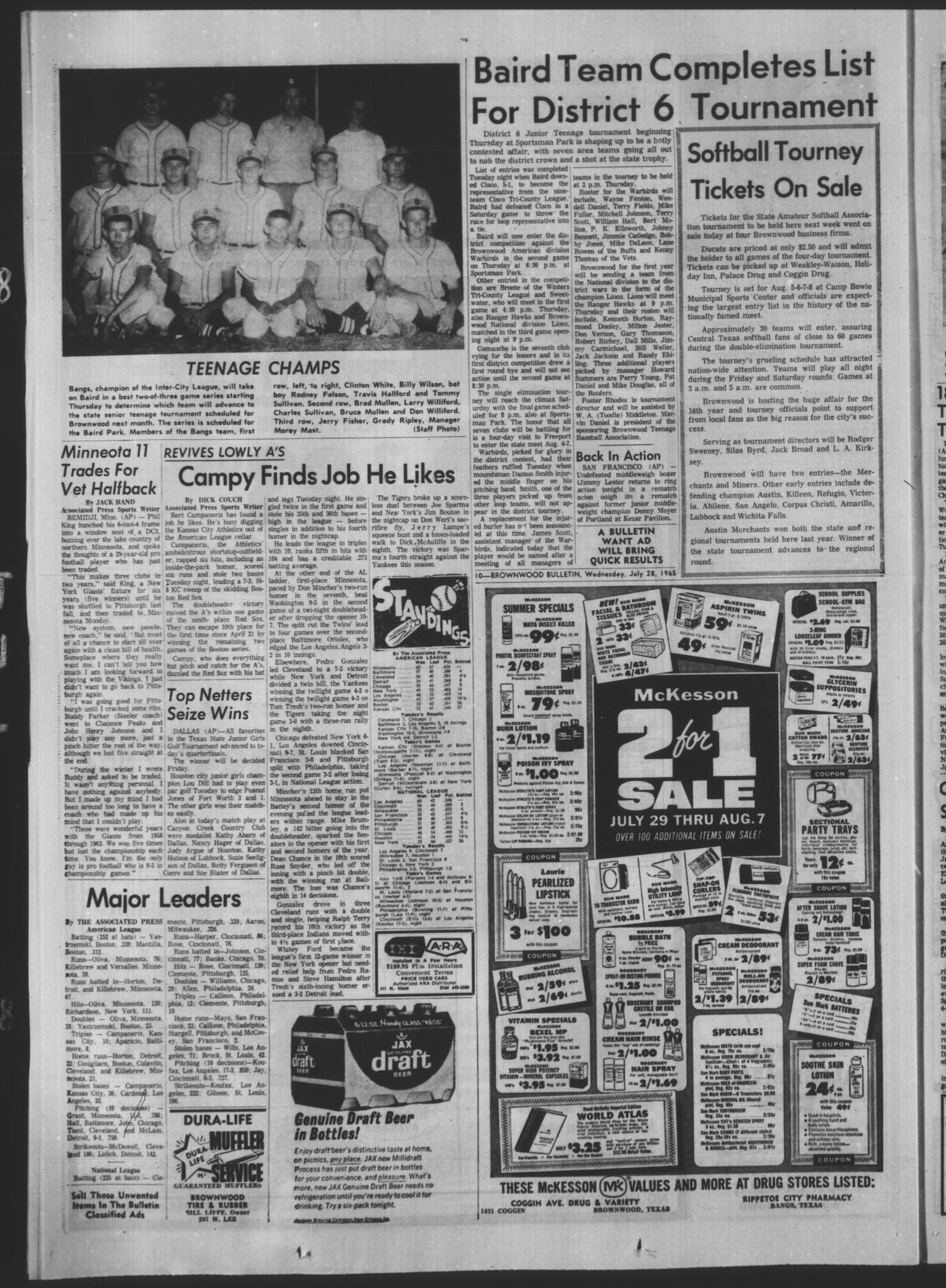 Brownwood Bulletin (Brownwood, Tex.), Vol. 65, No. 245, Ed. 1 Wednesday, July 28, 1965
                                                
                                                    [Sequence #]: 10 of 14
                                                