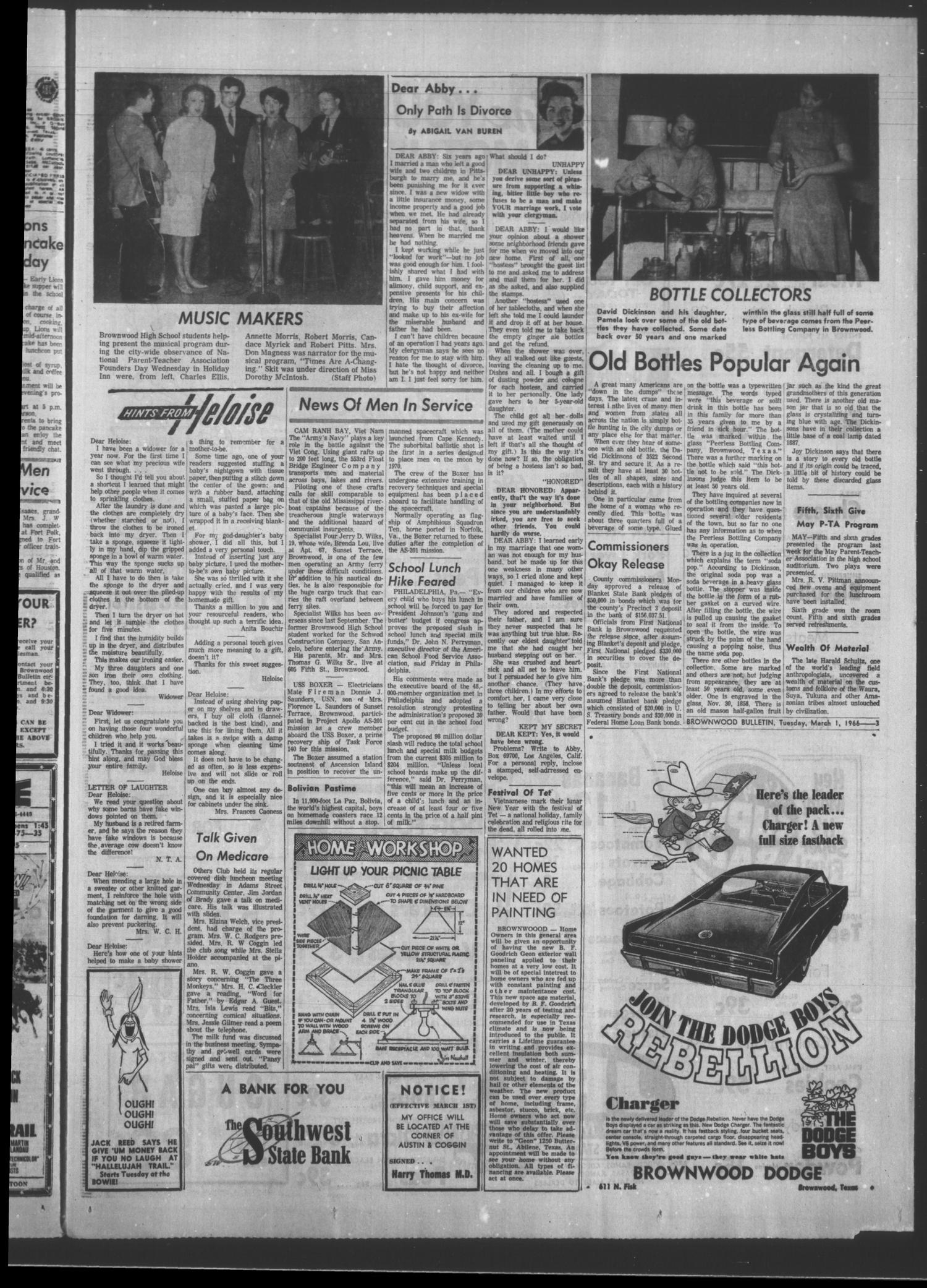 Brownwood Bulletin (Brownwood, Tex.), Vol. 66, No. 118, Ed. 1 Tuesday, March 1, 1966
                                                
                                                    [Sequence #]: 3 of 12
                                                