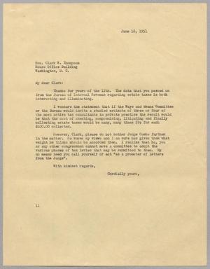 Primary view of object titled '[Letter from I. H. Kempner to Clark W. Thompson, June 16, 1951]'.