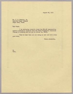 Primary view of object titled '[Letter from A. H. Blackshear to I. H. Kempner Jr., August 28, 1953]'.