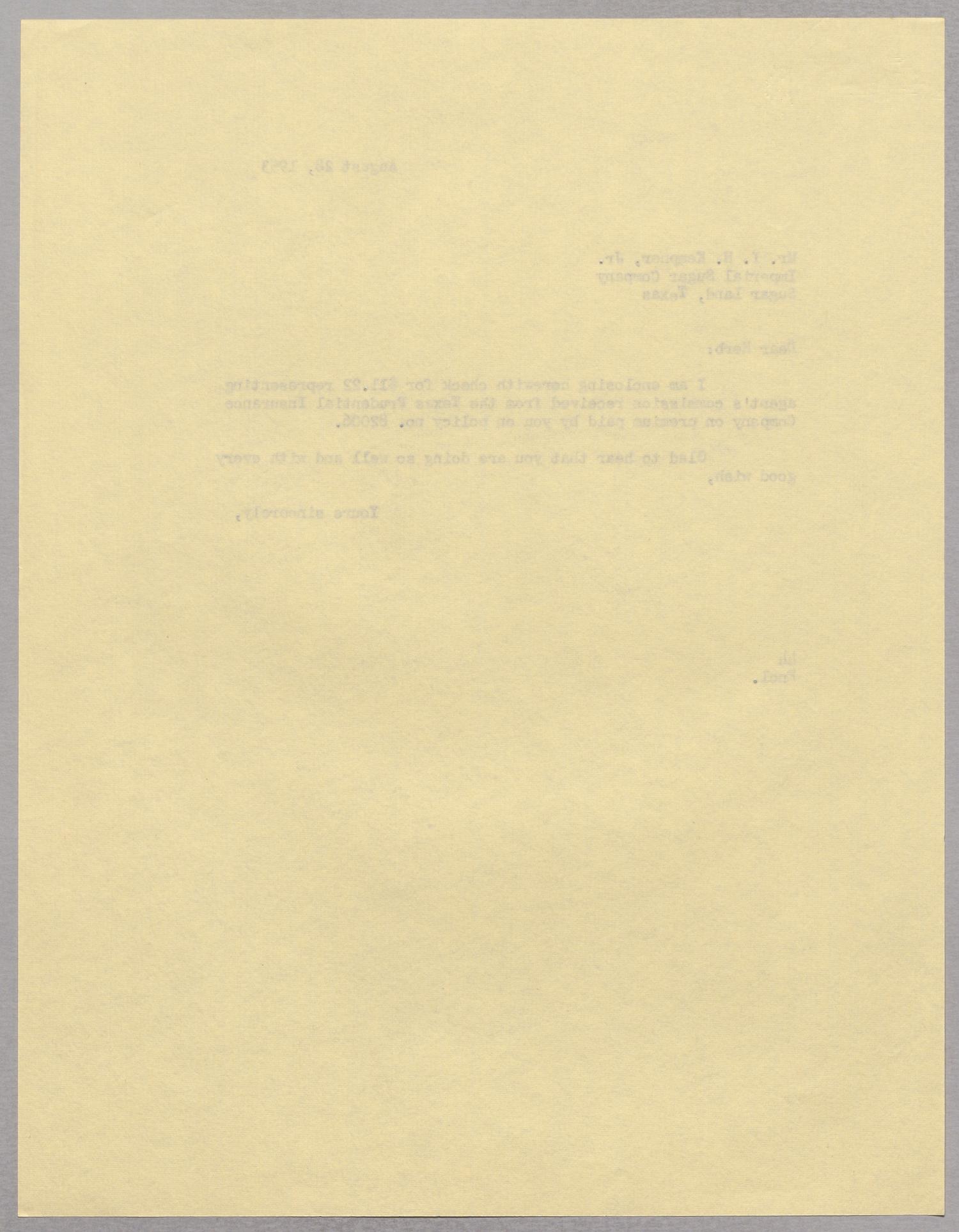 [Letter from A. H. Blackshear to I. H. Kempner Jr., August 28, 1953]
                                                
                                                    [Sequence #]: 2 of 2
                                                