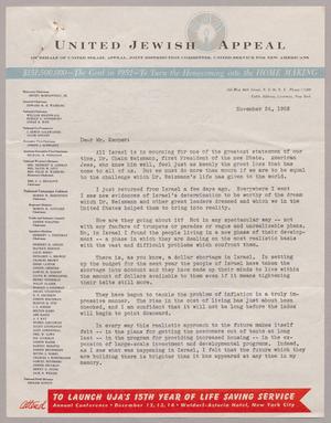 Primary view of object titled '[Letter from Joseph J. Schwartz to I. H. Kempner, November 24, 1952]'.