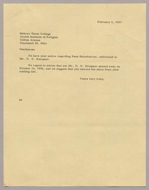 Primary view of object titled '[Letter from A. H. Blackshear, Jr. to the Hebrew Union College, February 6, 1957]'.