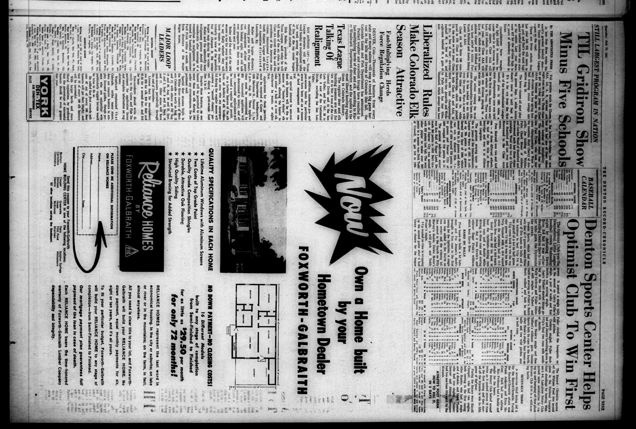 Denton Record-Chronicle (Denton, Tex.), Vol. 58, No. 302, Ed. 1 Thursday, July 27, 1961
                                                
                                                    [Sequence #]: 9 of 20
                                                