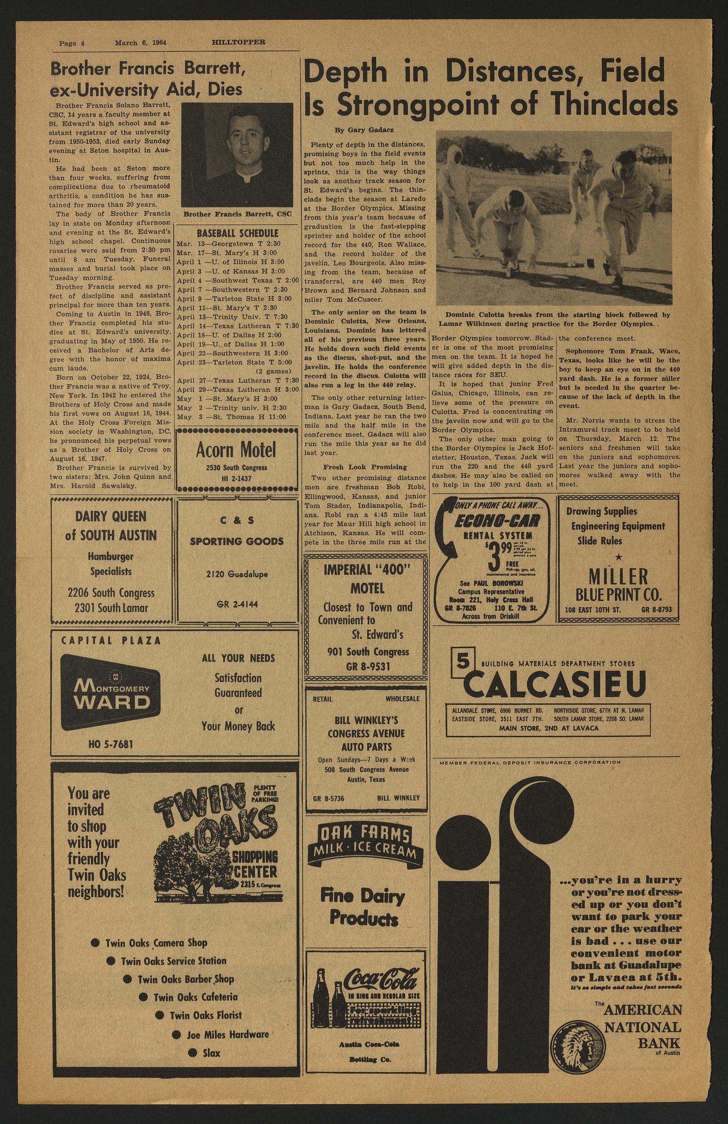 The Hilltopper (Austin, Tex.), Vol. 48, No. 13, Ed. 1 Friday, March 6, 1964
                                                
                                                    [Sequence #]: 4 of 4
                                                