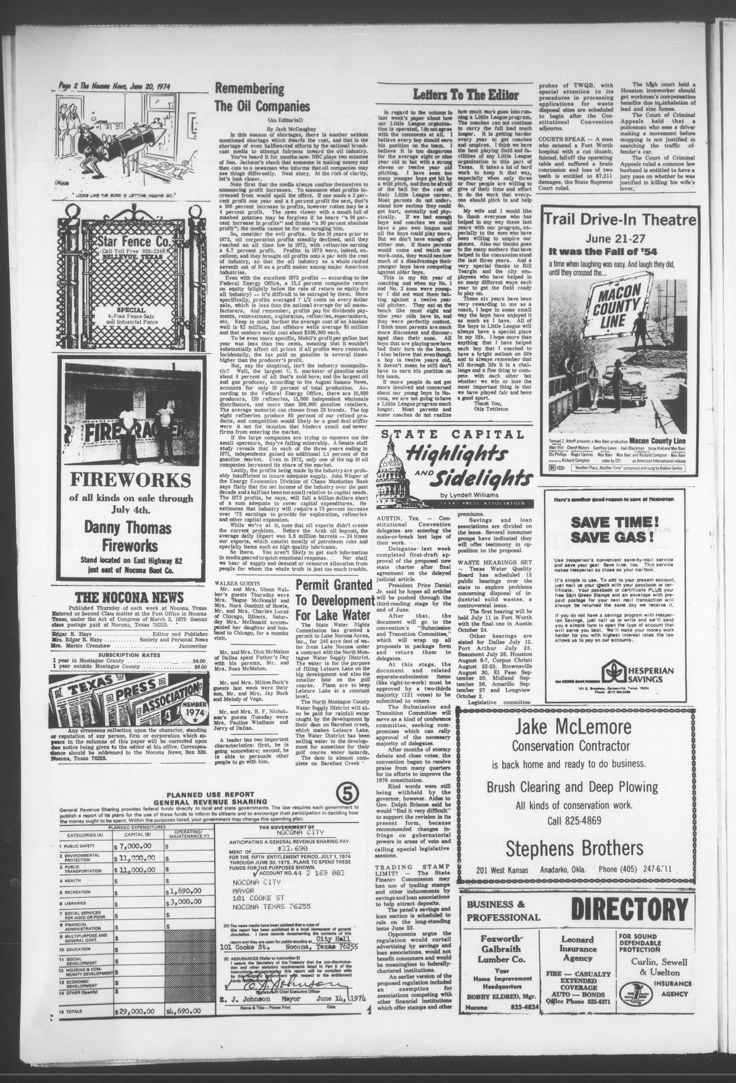 The Nocona News (Nocona, Tex.), Vol. 70, No. 4, Ed. 1 Thursday, June 20, 1974
                                                
                                                    [Sequence #]: 2 of 18
                                                