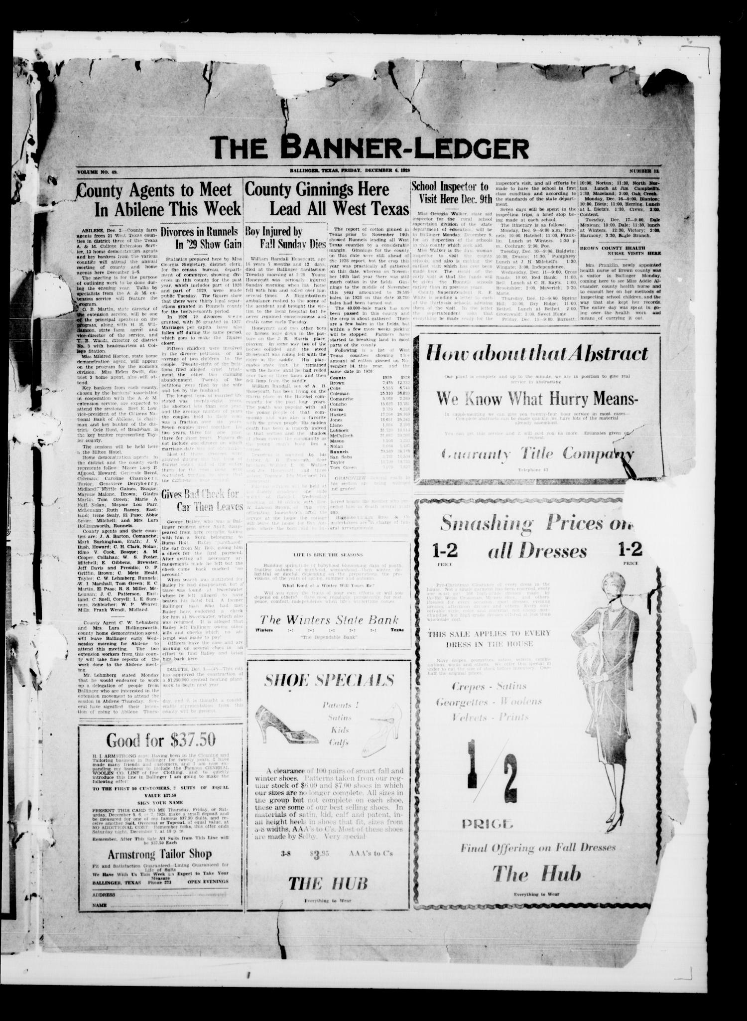 The Banner-Ledger (Ballinger, Tex.), Vol. 49, No. 12, Ed. 1 Friday, December 6, 1929
                                                
                                                    [Sequence #]: 1 of 6
                                                