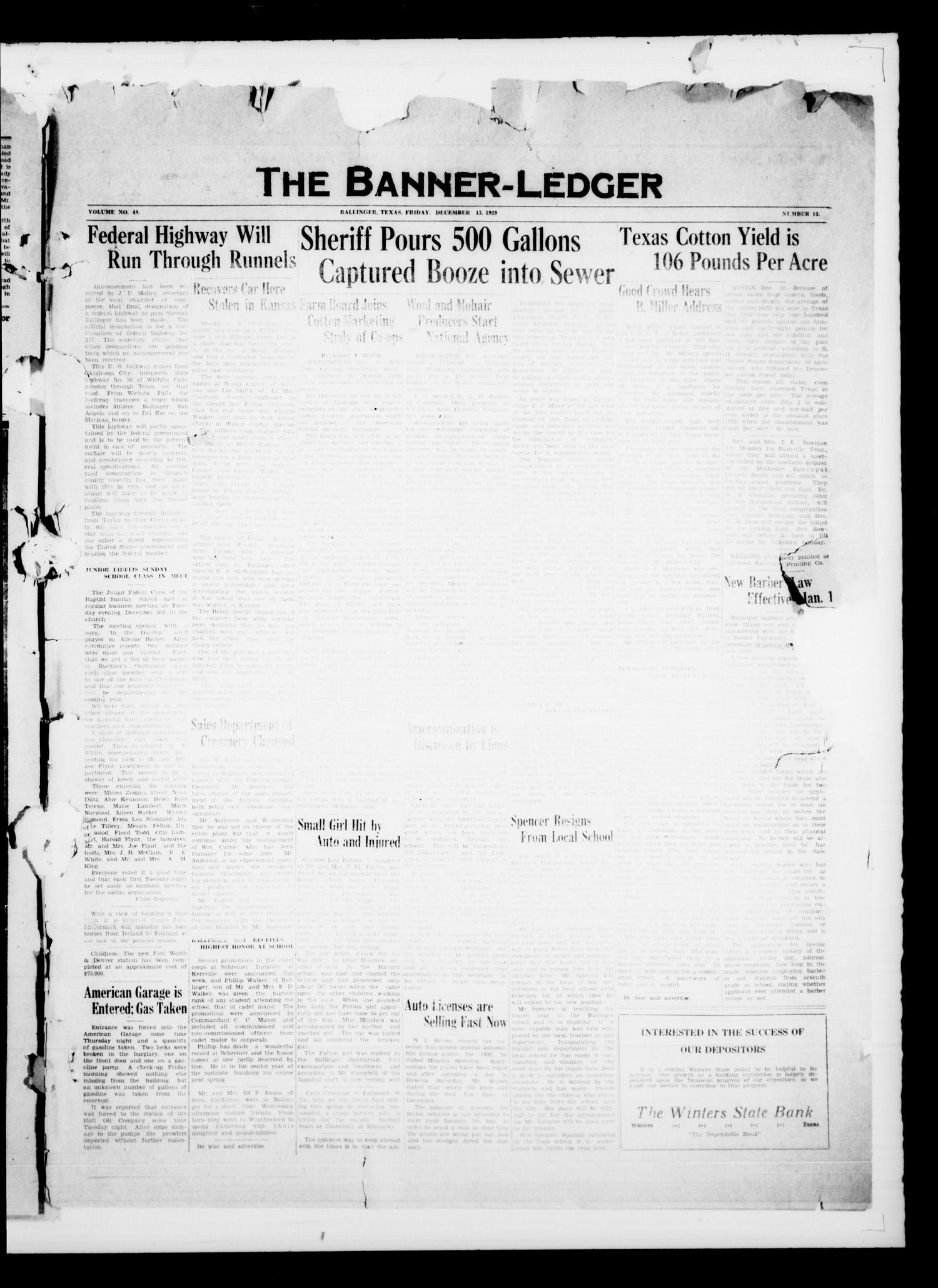 The Banner-Ledger (Ballinger, Tex.), Vol. 49, No. 13, Ed. 1 Friday, December 13, 1929
                                                
                                                    [Sequence #]: 1 of 7
                                                