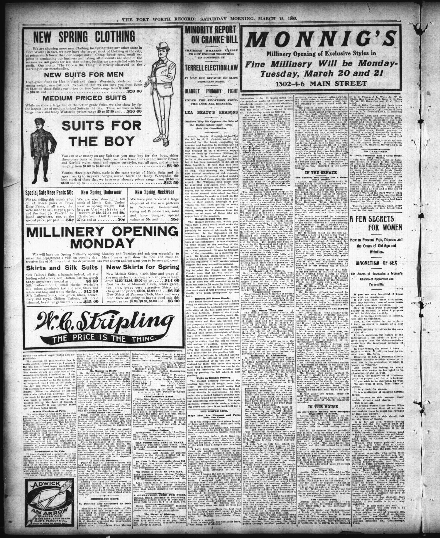 The Fort Worth Record and Register (Fort Worth, Tex.), Vol. 9, No. 154, Ed. 1 Saturday, March 18, 1905
                                                
                                                    [Sequence #]: 2 of 12
                                                